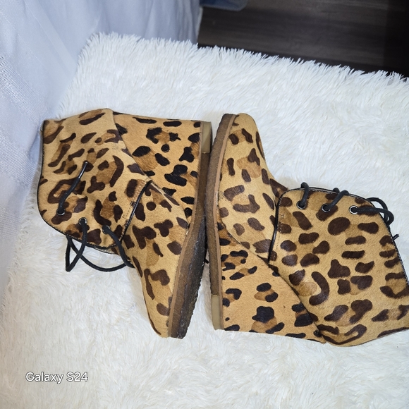 SHOEMINT WEDGE ANKLE BOOTIE PONY HAIR ROUND TOE  LACE UP JOLLY  HEEL 4" SIZE 6.5 - Picture 9 of 13